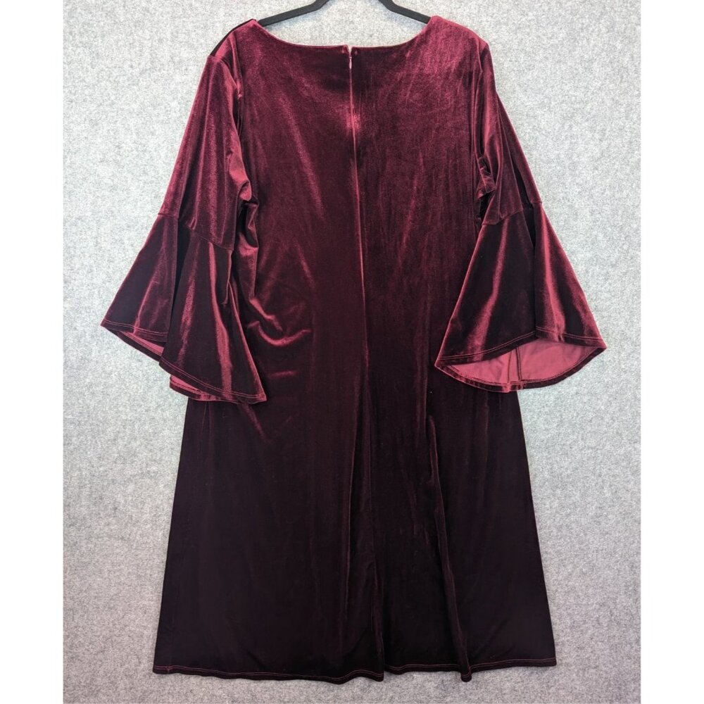 Appleseed's Womens XL Burgundy Stretch Velvet Dress V-Neck 3/4 Bell Sleeve USA - Picture 9 of 12